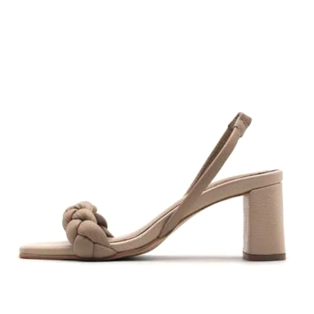 NWOT Kaanas Tan Braided Strap Slingback High Heel Square Toe Sandals Sz 7